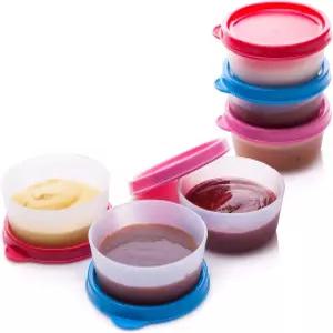 뚜껑이 있는 시그노라 웨어 조미료 용기 - 6 pk 2.3 oz 샐러드 드레싱으로 작은 식품 보관 소스 컵 누수