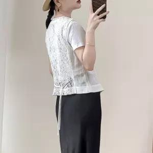볼사스 가벼운 레이스 디자인 린넨 새 탑 으로 민소매 조끼 럭셔리 프렌치 여사친 캐주얼 ADOR1