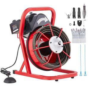 VEVOR 배수 청소기 75피트 x 3/8인치, 하수구 스네이크 오거 수동 공급, 커터 4개가 장착된 250W 전기 및 2~4인치 파이프용 공기 활성화 풋 스위치