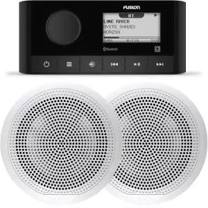 퓨전 엔터테인먼트 MS-RA60 마린 리시버와 1쌍 EL-F651W 6.5 스피커 화이트 클래식 그릴 포함