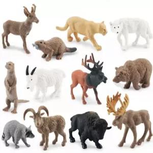 오키 미니 북극 동물 장난감 세트 12PCS 극성 인형 놀이 무스 북미 야생 염소 엘크 수달 비버 퐁혼 용 생일