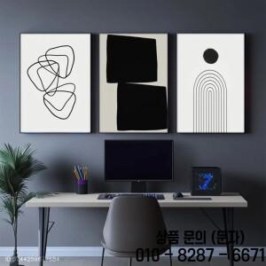 3프레임 장착형 캔버스 디스플레이 우아한 가족 시각적 즐거움 블랙 추상 모던 아트 미술 기하학 원 선