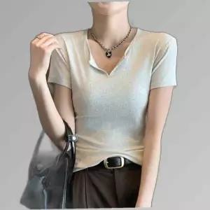 반오픈 골지 슬림핏 반팔티셔츠 ELC-9026