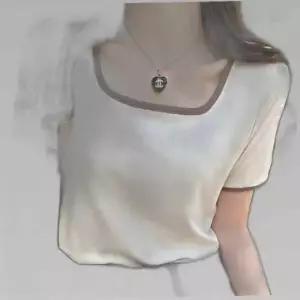 여름 여성 스퀘어넥 배색 반팔티 골지티셔츠 데일리