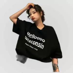레터링 루즈핏 반팔티 헬로위스콘신 스트릿 꾸안꾸룩