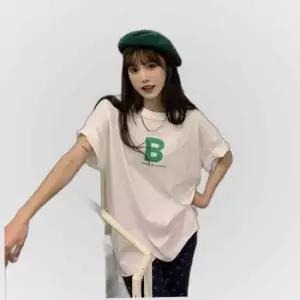 그린레터링 박스핏 반팔티 하이틴 꾸안꾸 데일리룩