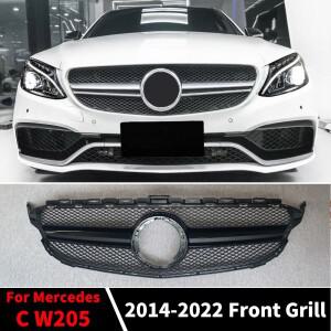 메르세데스 벤츠 C W205 2014-2022 C43 AMG 스타일 메쉬 교체 페이스 리프트 튜닝 용 전면 흡기 그릴 레이