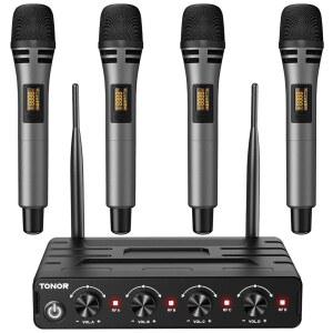 4X10 채널 무선 휴대용 마이크로포노 이날람브리코 60M 200피트 UHF 범위 노래방 노래 파티 교회 결혼식을 위한 안정적인 신호 전송 기능을 갖춘 마이크를 TONOR 마이크 시스템