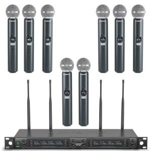 페닉스 프로 무선 마이크 시스템 8채널 마이크 8개의 휴대용 다이내믹 오토 스캔 8X40 UHF 주파수 328피트 범위 노래 교회 노래방 마이크 PTU 6000 8H