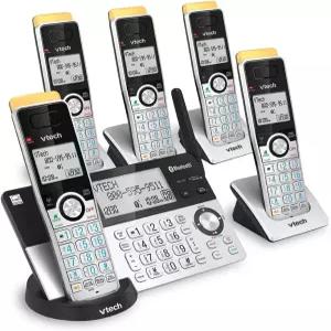 VTech 초장거리 5 핸드셋 DECT 6.0 무선 전화기 응답기 포함 2300피트 통화 차단 블루투스 헤드셋 잭 전원