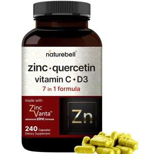 네이처벨 아연 케르세틴 C D3 240캡슐 1 000mg 50mg 250mg 5 000 IU 4 in 면역 및 폐 지원 아연반타 포뮬러