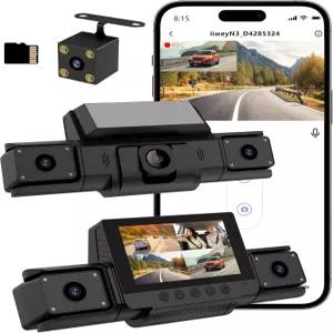 4채널 360 대시캠 전면 및 후면 인사이드 좌측 우측 GPS 2.4GHz WiFi APP 제어 기능이 있는 1080P IR