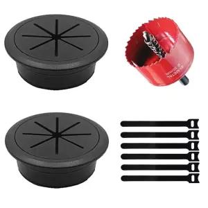 2팩 책상 그로밋 2인치 50mm 케이블용 구멍 커버 사무실 홈 테이블용 블랙 데스크 코드 톱 드릴 부착물