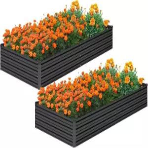 채소용 MGNO 2pcs 8x2x1FT 아연 도금 레이즈드 가든 베드 야외 화분 상자-금속 정원 침대 허브 플라워