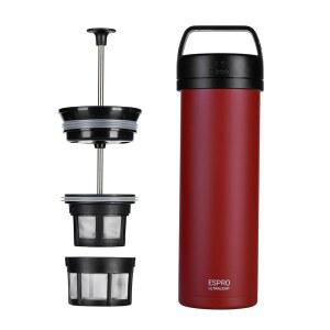 여행용 ESPRO P0 초경량 프렌치 프레스 스틸 커피 단열 스테인리스 메이커 16 진공