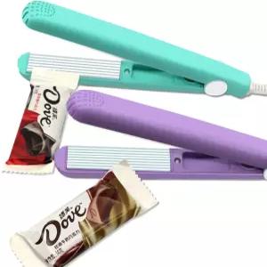2팩 미니 백 씰러 히트 식품 보관용 휴대용 푸드 리셀러 칩 비닐 스낵 백(녹색+보라색)을 위한 45인치 전원