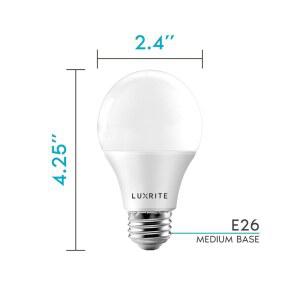 럭스라이트 A19 LED 에너지 스탠다드 화이트 스타 전구 9W 고정 적합 조명에 800루멘 등급 베이스 램프 장치 가정용 60W 등가 4팩 밀폐형 디머블 E26 4000K