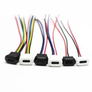 24 6 핀 USB-C 유형 방수 커넥터 직접 압축 암 베이스 소켓 용접 와이어가 있는 충전 인터페이스