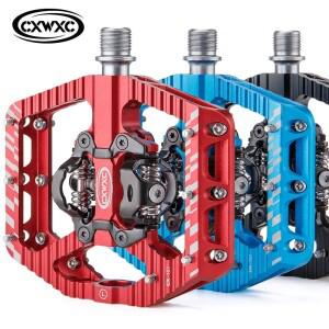 CXWXC 2 In 1 SPD 자전거 자동 잠금 페달MTB도로용 플랫 페달 알루미늄 미끄럼 방지 3 밀폐형 베어링