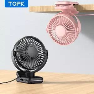 TOPK 미니 휴대용 클립 온 팬 USB 데스크 3단계 조용한 바람 720 °  개인용 회전 방용 스탠딩