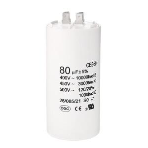 1Pcs CBB60 런 콘덴서 8uF-80uF 450V AC 더블 인서트 5060Hz 실린더 화이트 공기 압축기 워터 펌프 모터용