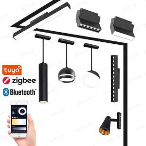 스마트 마그네틱 트랙 라이트 Tuya Zigbee 블루투스 DC48V LED 통 스팟 홍수 그릴 램프 모던 홈 거실 블랙