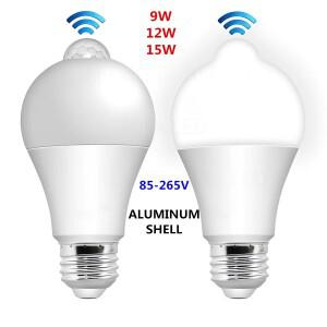 LED 감지 전구 9W 12W 15W 자동 켜짐꺼짐 동작 센서 85-265V E27 현관 계단 창고용 에너지 절약