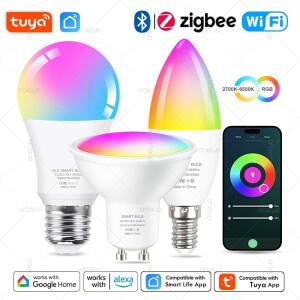 TUYA E27 E14 GU10 전구 와이파이 지그비 블루투스 밝기 조절 스마트 LED 램프 2700-6500K RGB LED 알렉사