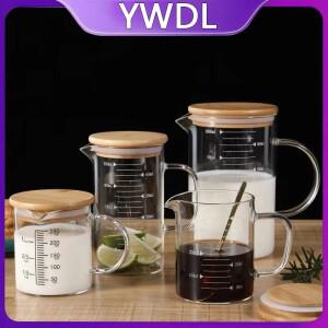 YWDL 250-1000ml 식품 등급 유리 계량컵 주전자 주방 우유 차 뚜껑 손잡이 포함 실험실 비커 계량 머그컵