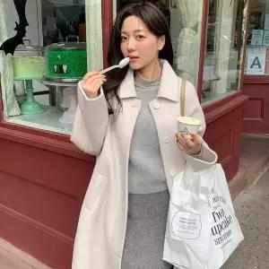 타노스여자 데일리룩 코트 모직 빈티지 캐주얼 오버핏 싱글 스트링 롱 KUK1