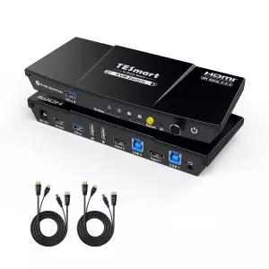 TESmart USB 3.0 HDMI KVM 스위치 1 모니터 2 컴퓨터 4K@60Hz L/R 오디오 및 마이크 포트 EDID 에뮬레이터
