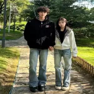 썬더볼츠 팬츠 남성용 남사친 청 가을 배기핏 그러데이션 캣츠 수염 번개무늬 커브드 KKE3