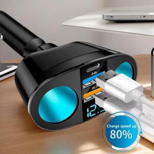 호환듀얼 USB-C 차량용 전원 어댑터 - iPad Pro/Xiaomi 14용 45W 고속 충전 (전압 모니터 및 블라인드 플러