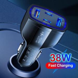 호환38W 차량용 전원 어댑터 PD20W 충전기 4 in 1 고속 QC3.0 18W 2USB+2PD USB 타입 C 아이폰 시리즈 용