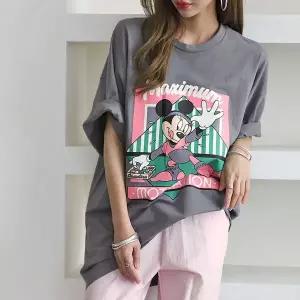 [하프클럽/삐까삐까]빅사이즈 컵케이크 프린트 캐릭터 라운드 여름 반팔 롱 티셔츠 남녀공용