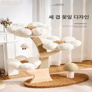 원목 고양이 스크래쳐 플라워 화이트 A1 원목캣타워 해먹 일체형 고양이집