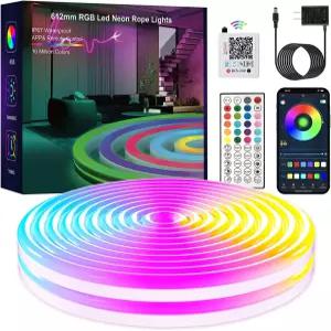YILINM 네온 RGB 로프 라이트 IP67 방수 유연한 LED 앱/리모트로 제어 음악 동기화 게이밍 룸 거실 벽