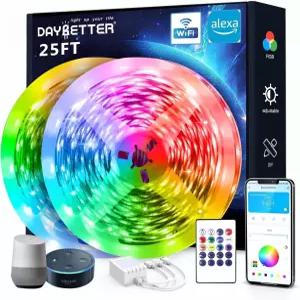 데이베터 스마트 와이파이 LED 조명 알렉사 및 구글 어시스턴트와 호환되는 25피트 RGB 스트립 앱 음성