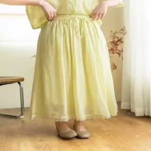 여자 치마 이너 여름 빈티지 레이스 플리츠 모시 허리 밴딩 솔리드 OP2