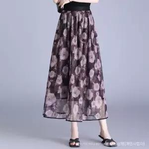 여성 스커트 쉬폰 느낌 롱 A라인 여름 허리밴딩 캐주얼 OP2