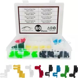 CCNU 80PCS 자동차 도어 잠금봉 클립 모음 키트 핸들 로드 엔드 리테이너 테일게이트 및 후드 래치 교체는
