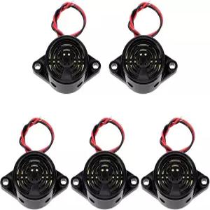 5PCS DC 3-24V 100dB 액티브 피에조 일렉트로닉 버저 2-와이어 리드 일렉트릭 알람 블랙 비프톤 링거