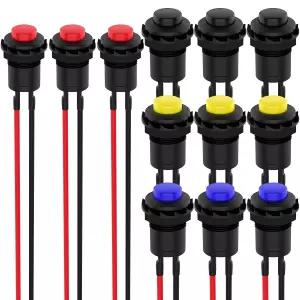 12개 12mm 래칭 푸시 버튼 스위치 SPST ON/OFF AC 250V/1.5A 125V/3A 셀프 잠금 미니 스위치(사전 판매
