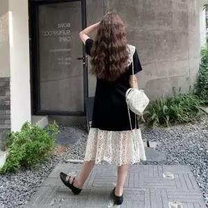 엘럽 원피스 블랙 여자 여름 캐주얼 머메이드 롱스커트 티셔츠 레이스 원템1