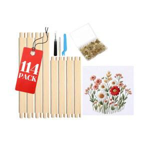 8Pcs 4세트 나무 니들포인트 캔버스 스트레처 바 - 자수 프레임, 스티치 프레임 및 공예 예술을 위한 100개의 팩과 팩 제거기가 포함된 완벽한 세트, 여성에게 이상적인 선물