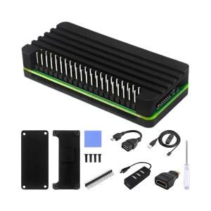 패시브 쿨링 기능이 있는 파이 제로 2W 알루미늄 케이스 키트, 4포트 USB OTG 허브, 미니 HDMI 어댑터, 전원 스위치 케이블, 핀 헤더, 케이블 및 드라이버(보드 미포함)