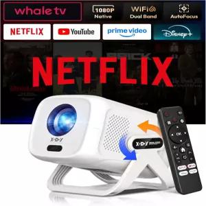 WiFi6 및 블루투스를 지원하는 스마트 미니 프로젝터 1080P 4K 기본 자동 초점 키스톤 넷플릭스 호환 음성