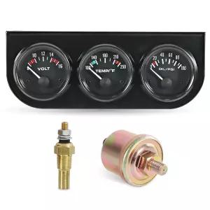 JDMSPEED 2 52mm 트리플 게이지 세트 오일 압력 수온 전압계 3-in-1 12V 자동차 3 클러스터 키트 블랙 콘솔