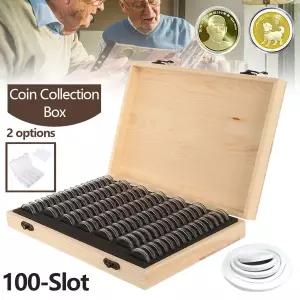 호환  100Pcs 지우기 동전 캡슐 조정 패드와 동전 저장 상자 조정 나무 기념 메달 컨테이너