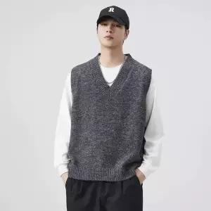 엘럽 남자 브이넥 니트 솔리드 민소매 조끼 나시 원템1